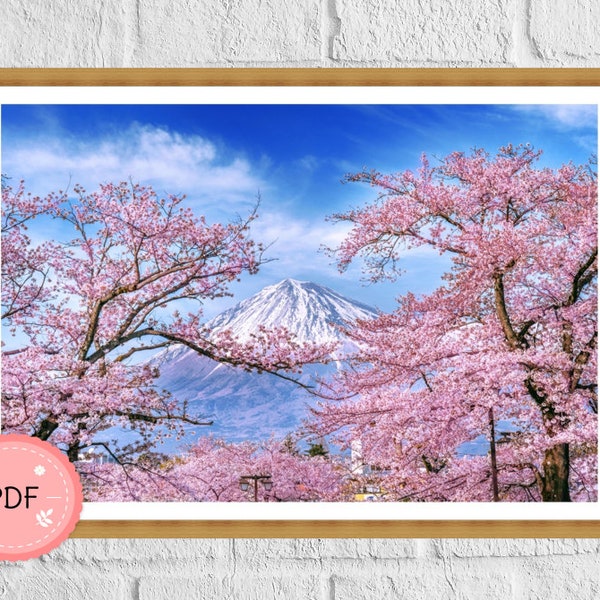 Mount Fuji Cross Stitch Pattern,Cherry Blossom,Instant Download,Japanese Art,Japan,Asian Landscape,Sakura,Fuji Mountain And Cherry Blossoms