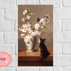Der Schmetterling Kreuzstich Muster , John Henry Dolph , Pdf , Sofort Download , Katze X Stichvorlage , Floral , Berühmte Gemälde
