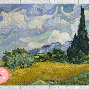 Van Gogh Cross Stitch Pattern: Wheat Field With Cypresses (PDF, Instant Download)