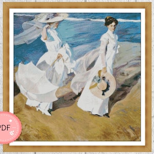 Walk on the Beach Cross Stitch Pattern: Sorolla Painting (PDF Pattern)