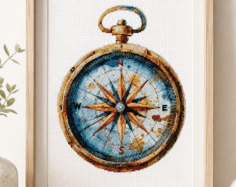 Aquarel kompas kruissteekpatroon: nautisch reisdecor (pdf)