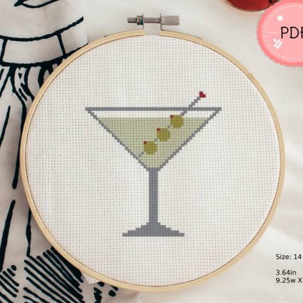 Cocktail Cross Stitch Pattern,Mixed Drinks,Pdf Instant Download,Beginner Friendly ,Funny, Modern,Dirty Martini,Small,One Page