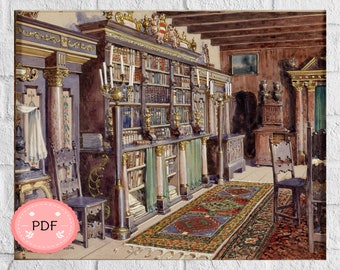 Kreuzenstein Castle Library Cross Stitch Pattern: Medieval Painting (PDF Pattern)