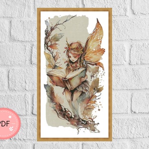 Cross Stitch Pattern, A Fairy With A Book, Pdf,Instant Download , Famous Paintings,Reading Book, Book Lovers