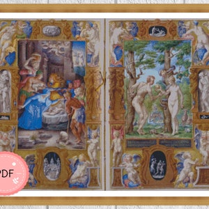 Cross Stitch Pattern,Giulio Clovio Farnese Hours,Religious,Christian Icon,Full Coverage,Medieval Illuminated Manuscript,Pdf,Instant Download