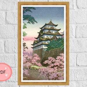 Cross Stitch Pattern,Nagoya Castle ,Tsuchiya Koitsu ,Pdf Format,Instant Download,Japanese Art,Ukiyo-e Style,Japan Woodblock Art