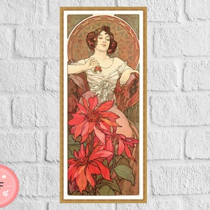 Ruby Cross Stitch Pattern,Alphonse Mucha , Pdf , Instant Download,Full Coverage,Famous Painting,Art Nouveau,The Precious Stones