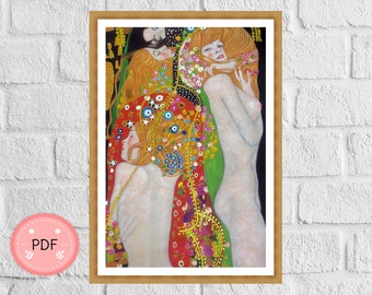 Gustav Klimt Water Snakes II Cross Stitch Pattern (PDF Download)