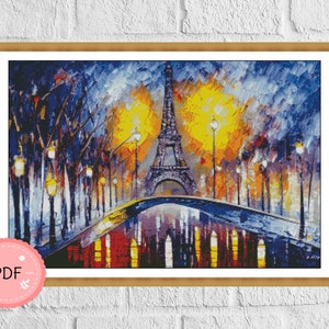 Paris Cross Stitch Pattern ,Eiffel Tower,Colorful Paris Painting, Pdf Instant Download , France Cityscape, X Stitch Chart,French