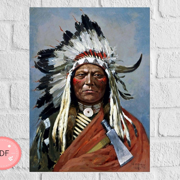 Cross Stitch Pattern , Sitting Bull ,Pdf Instant Download , Henry Farny ,X Stitch Chart,Native American ,American Indian ,Historical Person