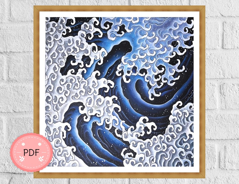 Cross Stitch Pattern Masculine Wave hokusai Katsushika Etsy