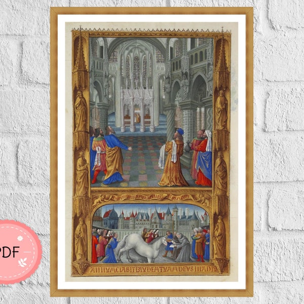 Cross Stitch Pattern,The Holy Sacrament of the Eucharist,Religious,Christian Icon,Full Coverage,Medieval Illuminated Manuscript