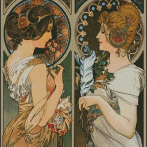 Primrose Cross Stitch Pattern , Alphonse Mucha , Pdf Instant Download , X Stitch Supplies ,, Art Nouveau image 2