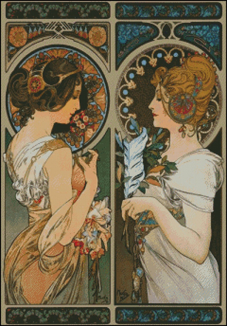 Primrose Cross Stitch Pattern , Alphonse Mucha , Pdf Instant Download , X Stitch Supplies ,, Art Nouveau image 2