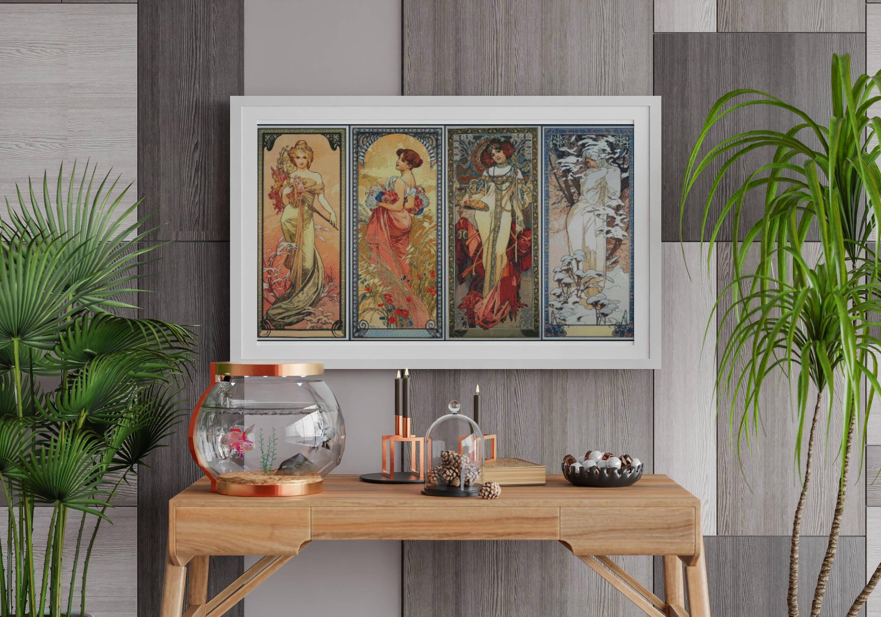 Four Seasons Cross Stitch Pattern Alphonse Mucha , Pdf , Instant Download , Art Xstitch , Famous Painting