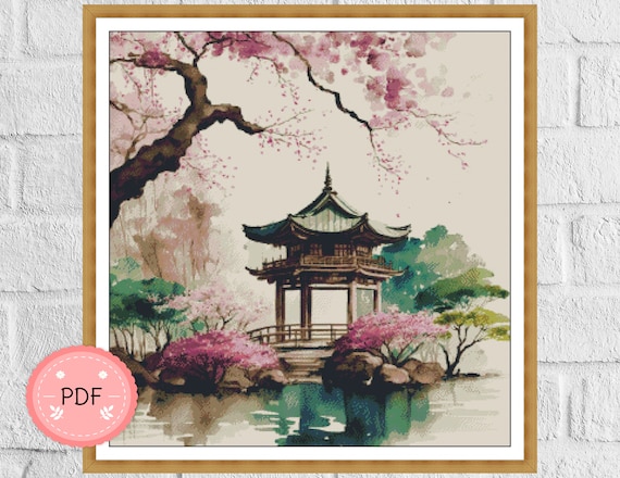 チェケプランツ様 Sakura Garden Cross Stitch Pattern , Japanese Garden , Pdf