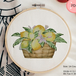 Lemon  Cross Stitch Pattern , Woven Lemon Basket, Pdf, Instant Download , Fresh Fruit,Flowers