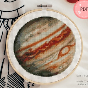 Ruimte Cross Stitch patroon, planeet Jupiter, PDF-formaat,, Instant Download, X Stitch Chart, aquarel, Galaxy, zonnestelsel
