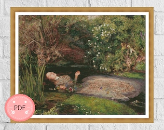Ophelia Cross Stitch Pattern: Millais Painting (PDF Download)