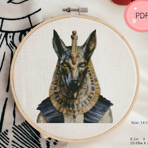 Cross Stitch patroon, aquarel Anibus, Egyptische farao, PDF-formaat, Instant Download, X Stitch Chart, aquarel, Egypte, oud