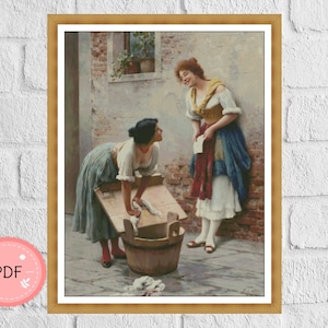 Cross Stitch Pattern ,Sharing The News ,Eugen von Blaas,  Pdf Instant Download , Full Coverage, X Stitch Chart