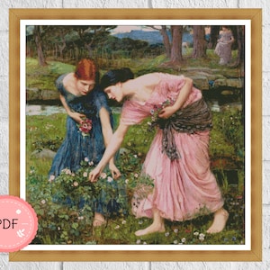 Cross Stitch Pattern , Gather Ye Rosebuds While Ye May,John William Waterhouse ,  Pdf, Instant Download, X Stitch Chart,Full Coverage