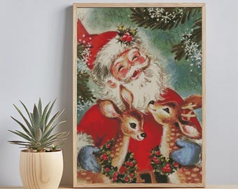 Patrón de punto de cruz navideño de Papá Noel y ciervo (PDF)