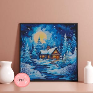Kreuzstichmuster,Bungalow,Winter Wald,Landschaft,Schnee Berg,Nature,Winter Tag,Nature X Kreuzstichmuster