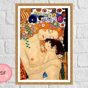 グスタフ クリムトのクロスステッチ パターン、母と子、PDF、即時ダウンロード、象徴 X ステッチ チャート、有名な絵画