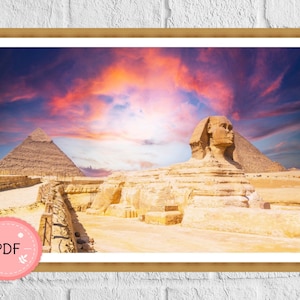 Cross Stitch Pattern ,Full Coverage, Sunset On Great Sphinx and Pyramid , Giza Egypt ,Pdf,Instant Download ,World Heritage,Cultural Heritage