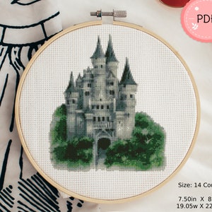 Cross Stitch Pattern,Castel In Nature,Medieval Castle, Pdf, Instant Download ,Landscape,Nature Scene,Needlework