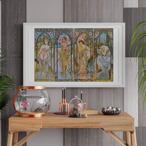 Four Seasons Cross Stitch Pattern Alphonse Mucha , Pdf , Instant
