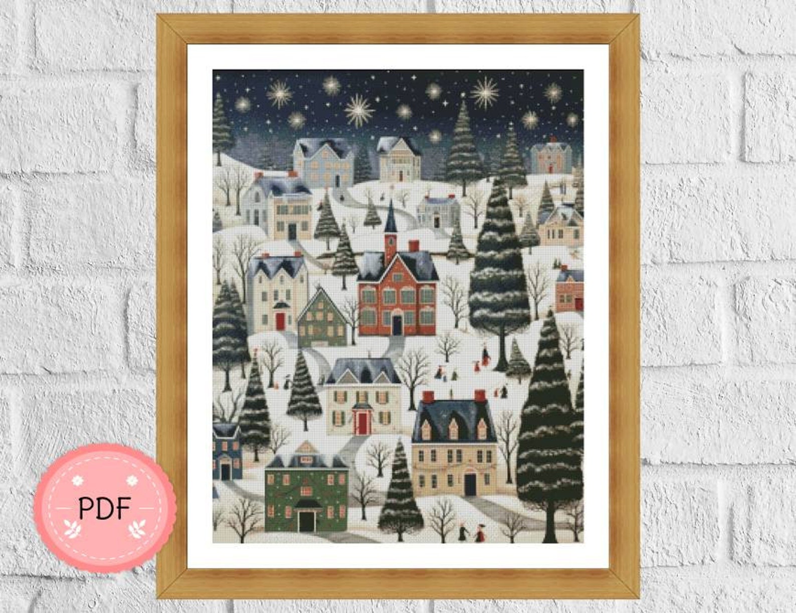 Winter Village Cross Stitch Pattern: Snowy Town Landscape (PDF Pattern ...