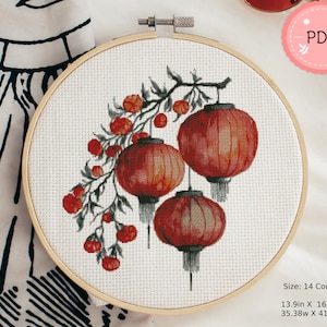 Asian Lantern Cross Stitch Pattern , Japanese Decoration , Pdf File  , Asian Festival,Paper Lantern,X Stitch Chart