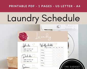 Horario de lavandería imprimible, rutina de limpieza semanal (PDF)