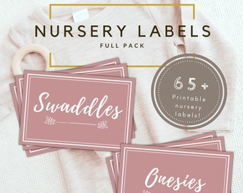Set of +65 pink Printable Labels for Baby girl or Toddler, Baby Labels, Closet Organizer, Closet Dividers, Nursery Decor, Baby Shower Gift