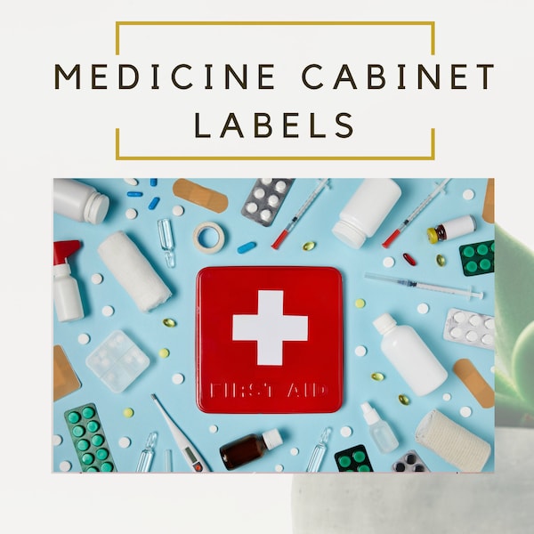 Medicine Cabinet Labels, First Aid Kit Labels, Bathroom Cabinet, Medicine Cupboard, Linens, Gift for grandma, Printable PDF, A4, US Letter