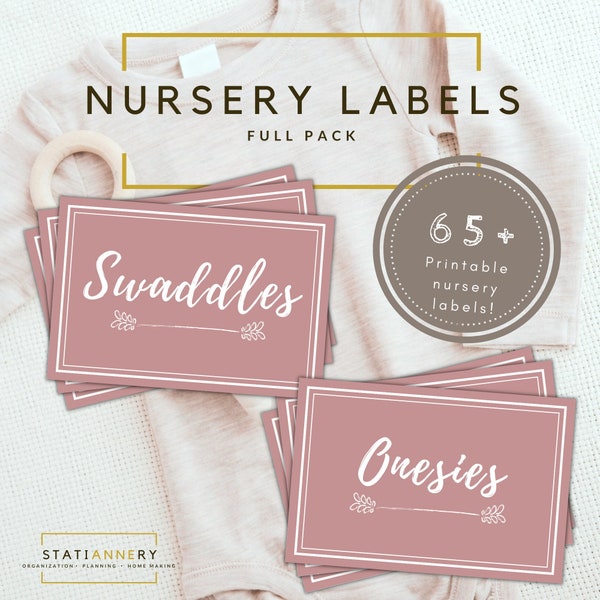 Set of +65 pink Printable Labels for Baby girl or Toddler, Baby Labels, Closet Organizer, Closet Dividers, Nursery Decor, Baby Shower Gift