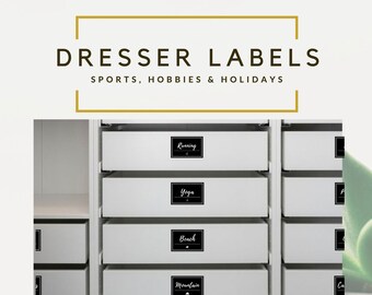 SPORTS, HOBBIES, HOLIDAYS - Home edit, get organized, dresser labels, clothes labels, clothing labels, drawer labels, garage organizing