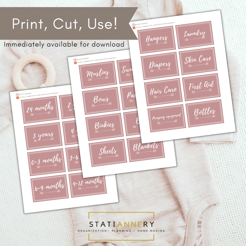 Set of 65 Pink Printable Labels for Baby Girl or Toddler, Baby Labels ...