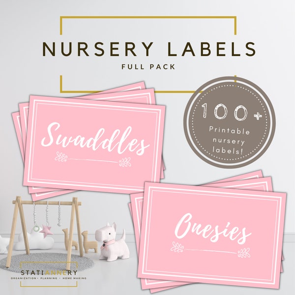 Set of +100 pink Printable Labels for Baby girl or Toddler, Baby Labels, Closet Organizer, Closet Dividers, Nursery Decor, Baby Shower Gift