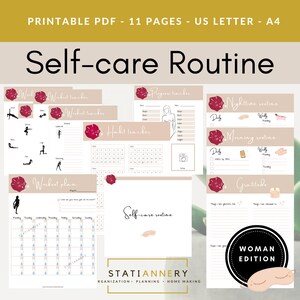 Self care planner for women, Workout planner, Fitness planner, Habit Tracker, Morning routine, Nighttime routine, Gratitude journal, Daily