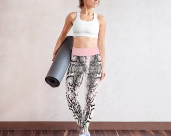 Women's Snakeskin Print Yoga Leggings - High Waisted Workout Pants