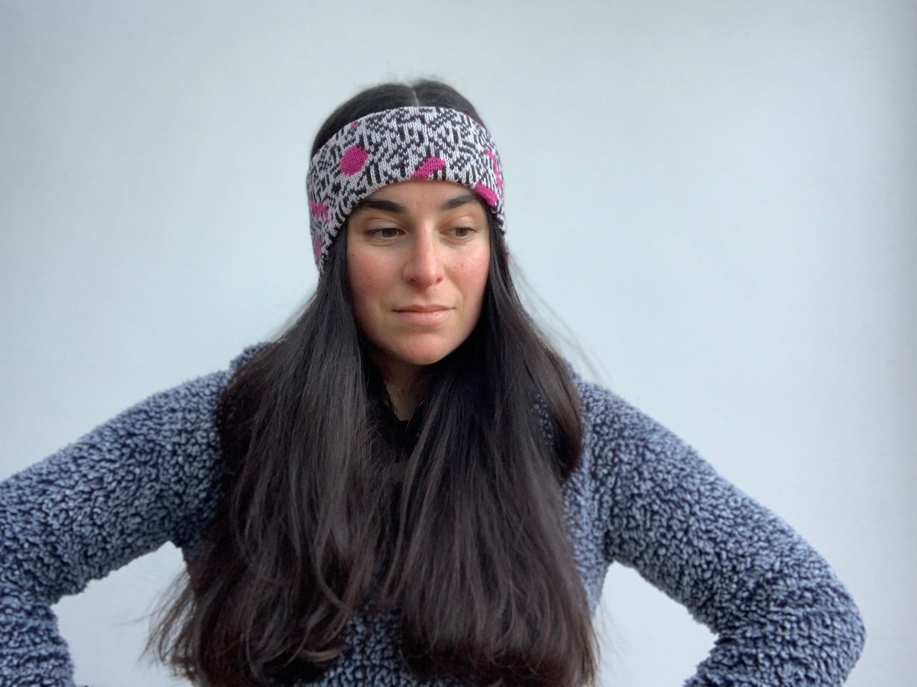 新品 80年代 ビンテージ TYROL フリース ヘアバンド スキー 当時物 80年代ヴィンテージスキーヘッドバンドS/Mブルーマルチカラーウール