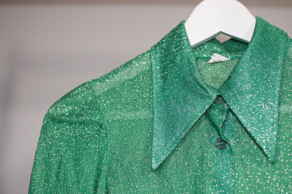 Sparkly green shirt XS 6uk pointy collar balloon … - image 3