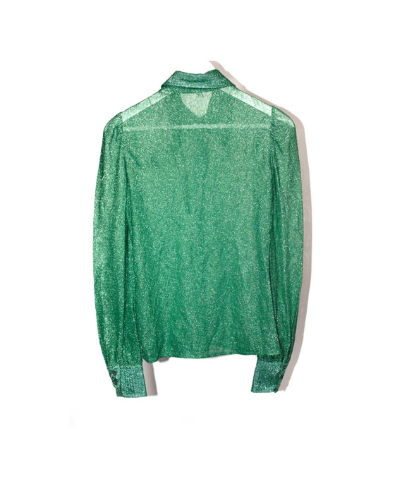 Sparkly green shirt XS 6uk pointy collar balloon … - image 5