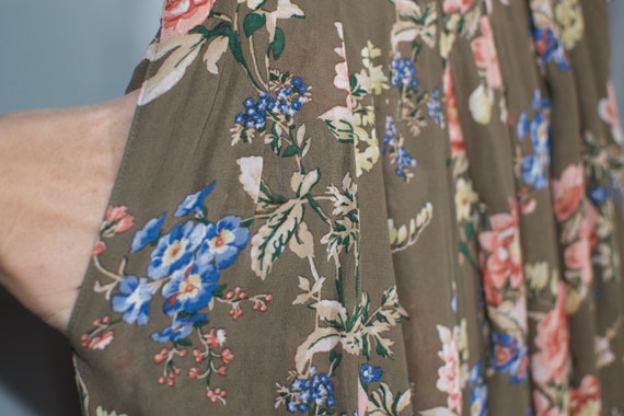 70s brown floral maxi skirt S autumn womenswear