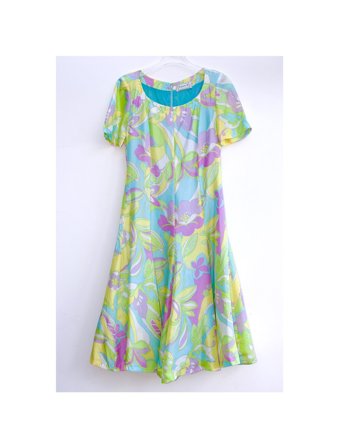 Robe Fourreau En Soie Fleurie Dorée - Transparente Et Doublée - Taille 6/Petite - Occasion Excellent état