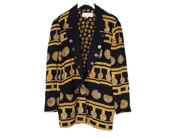 PLATINUM by Dorothy schoelen vintage blazer jacket L gold black 1 coin button missing