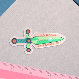 Geen lepels alleen messen achtergelaten chronische ziekte pastel sticker
